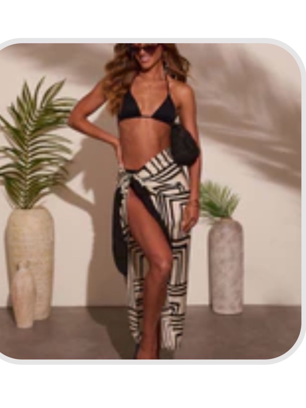 Vici Black and White Geometric Wrap Maxi Skirt